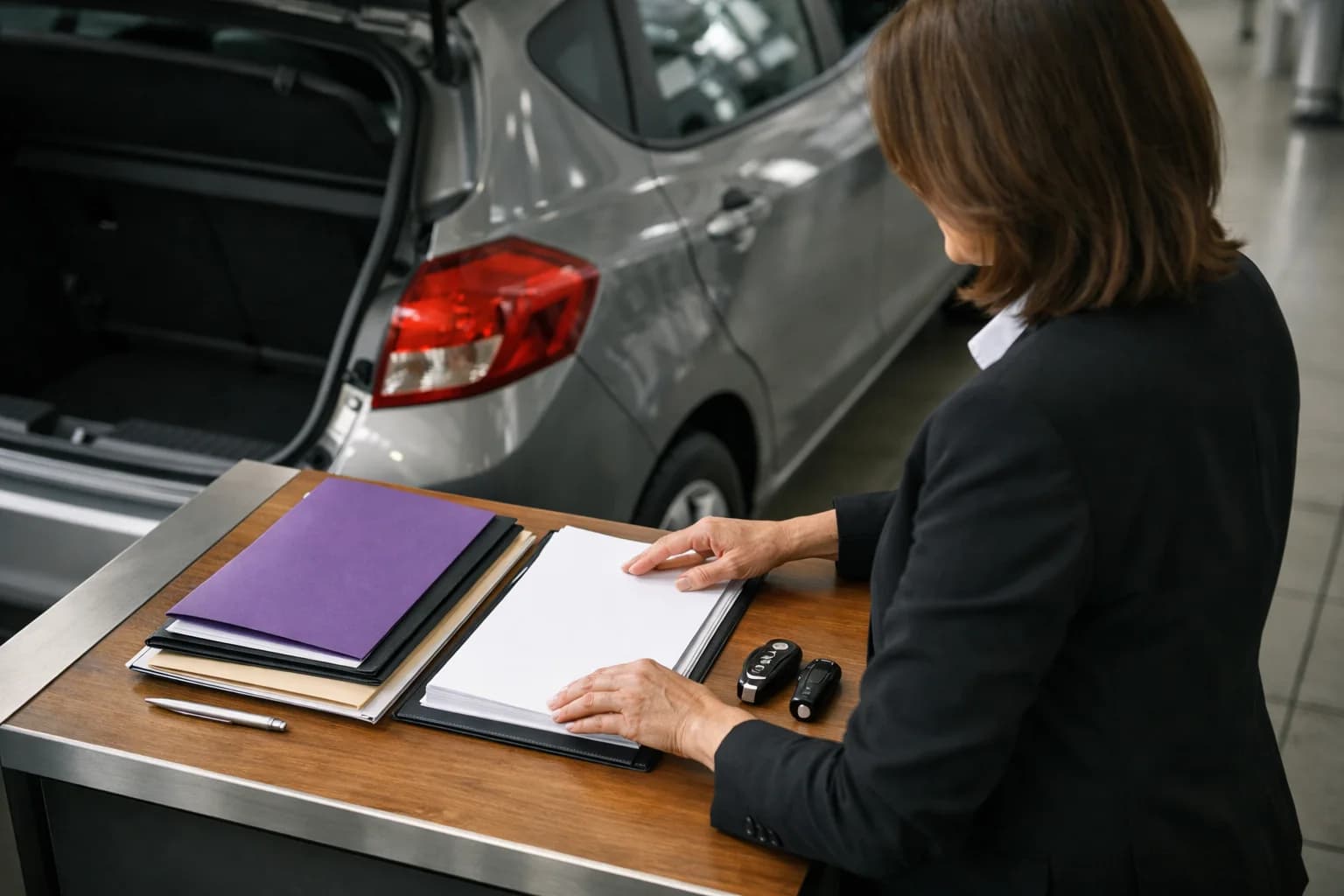 Auto rientrata da noleggio lungo termine in area stock di concessionaria