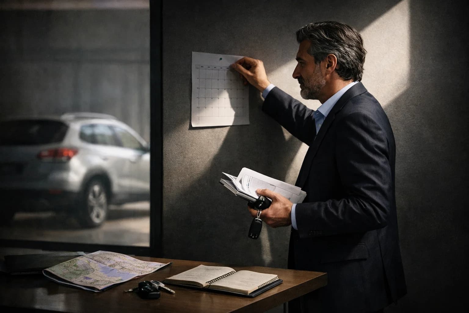 Consulente automotive che verifica un contratto di noleggio a lungo termine con focus sulla voce Kasko