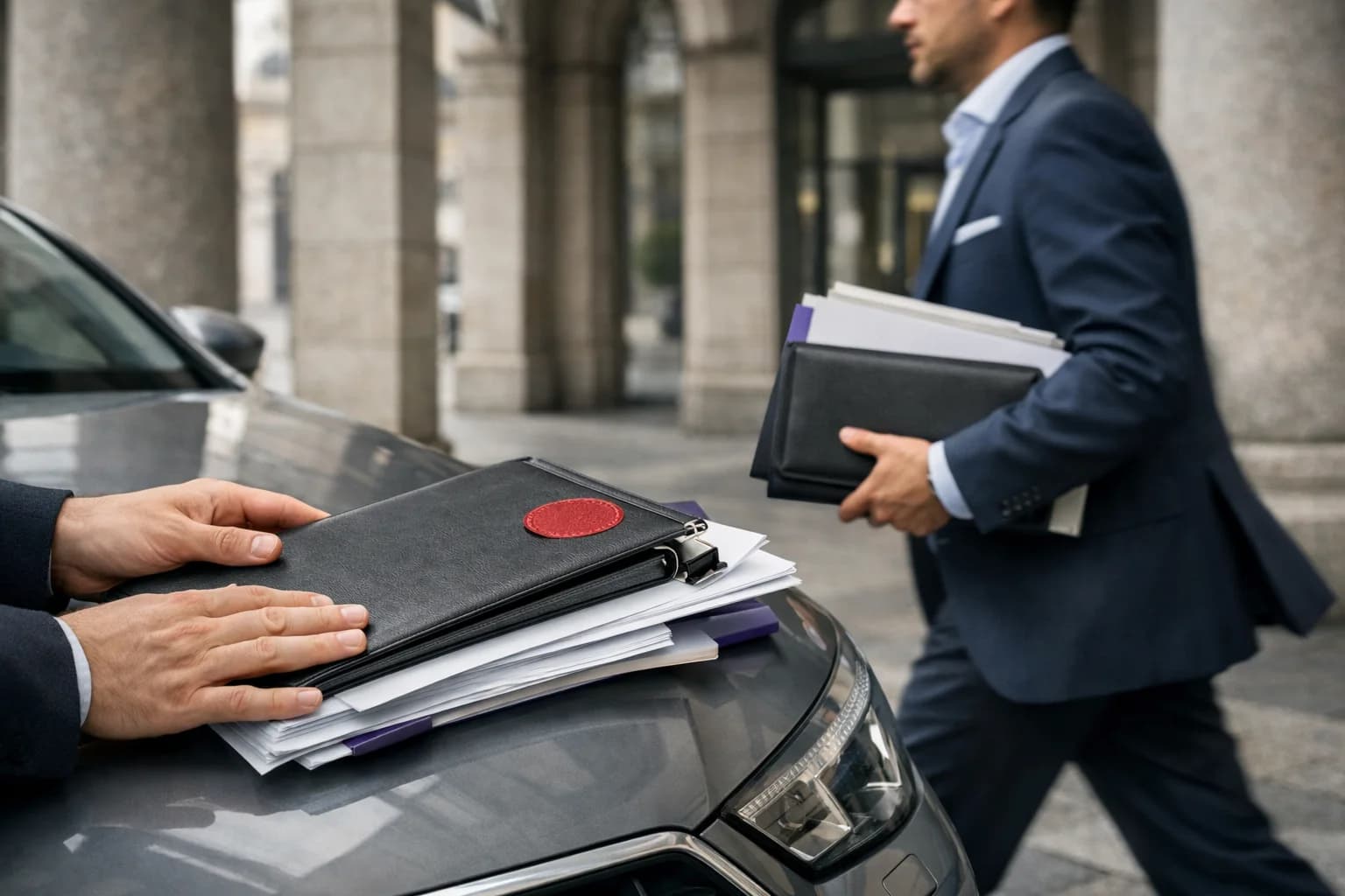 Operatore che spiega a un cliente il recesso anticipato di un contratto di noleggio a lungo termine