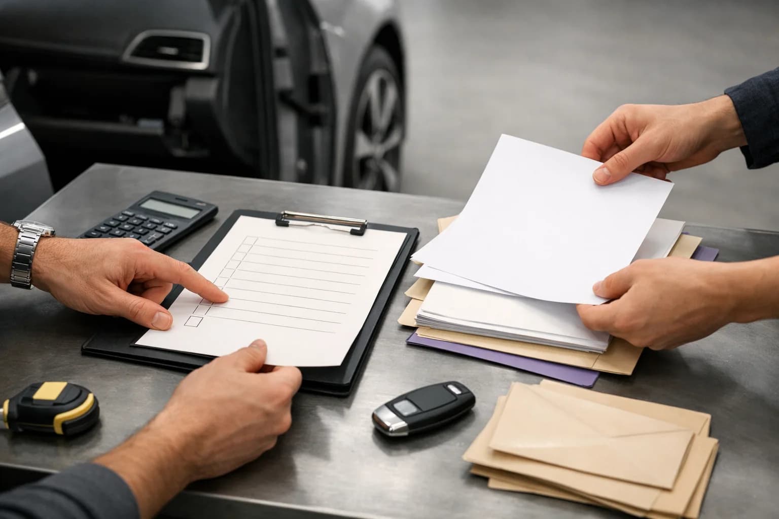 Auto in riconsegna a fine noleggio con focus sul chilometraggio e sul conguaglio finale